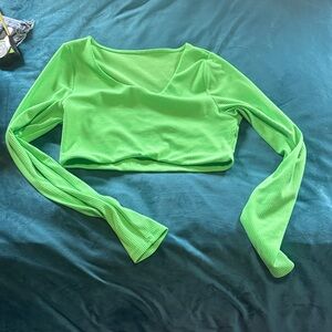 Alo Green Ribbed Long-Sleeve Crop Top - Women Medium